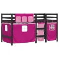 Lit mezzanine enfants et rideaux rose 90x190cm bois pin massif