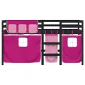 Lit mezzanine enfants et rideaux rose 90x190cm bois pin massif