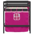 Lit mezzanine enfants et rideaux rose 90x190cm bois pin massif