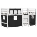 Lit mezzanine enfants et rideaux blanc/noir 90x190cm pin massif