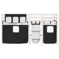 Lit mezzanine enfants et rideaux blanc/noir 90x190cm pin massif