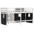 Lit mezzanine enfants et rideaux blanc/noir 90x190cm pin massif