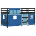 Lit mezzanine enfants et rideaux bleu 80x200cm bois pin massif