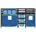 Lit mezzanine enfants et rideaux bleu 80x200cm bois pin massif