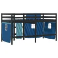 Lit mezzanine enfants et rideaux bleu 80x200cm bois pin massif