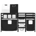 Lit mezzanine enfants et tunnel blanc/noir 80x200cm pin massif