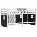 Lit mezzanine enfants et rideaux blanc/noir 90x200cm pin massif