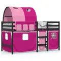 Lit mezzanine enfants avec tunnel rose 80x200cm bois pin massif