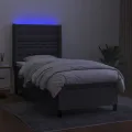 cadre de lit matelas LED Gris foncé 100x200 cm Tissu