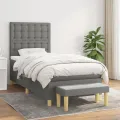 cadre de lit avec matelas Gris foncé 100x200cm Tissu