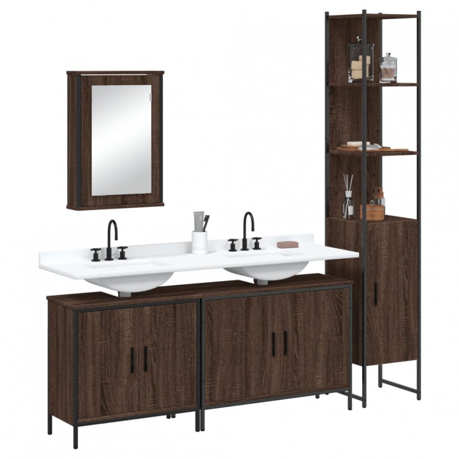 Ensemble de meubles de salle de bain 4 pcs Chêne marron