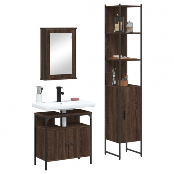 Ensemble de meubles de salle de bain 3 pcs Chêne marron