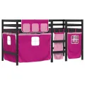 Lit mezzanine enfants et rideaux rose 80x200cm bois pin massif