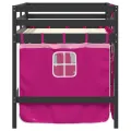Lit mezzanine enfants et rideaux rose 80x200cm bois pin massif