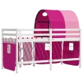 Lit mezzanine enfants avec tunnel rose 90x200cm bois pin massif