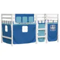 Lit mezzanine enfants et rideaux bleu 90x200cm bois pin massif