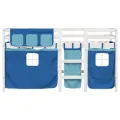 Lit mezzanine enfants et rideaux bleu 90x200cm bois pin massif