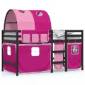 Lit mezzanine enfants avec tunnel rose 90x190cm bois pin massif