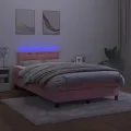 cadre de lit et matelas LED rose 120x190 cm velours