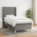 cadre de lit avec matelas Gris foncé 100x200cm Tissu
