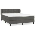cadre de lit et matelas Gris foncé 140x190cm Velours