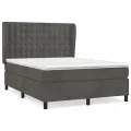 cadre de lit et matelas Gris foncé 140x190cm Velours
