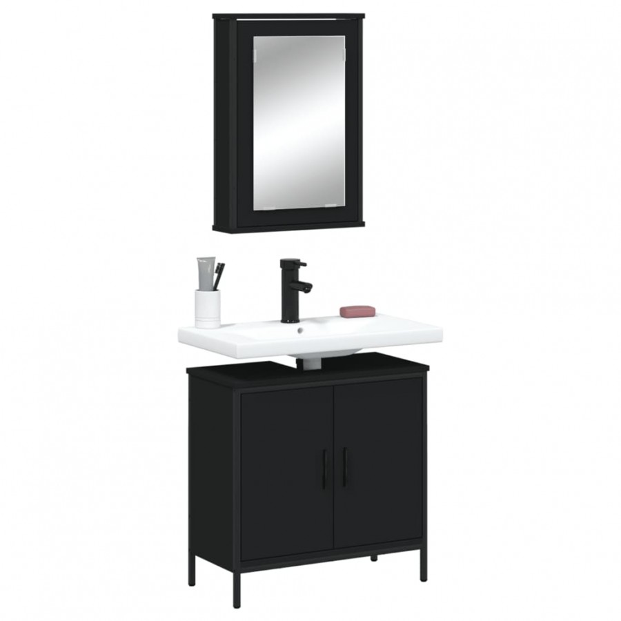 Ensemble de meubles salle de bain 2 pcs noir bois d'ingénierie