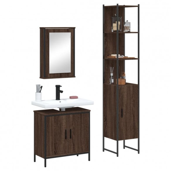 Ensemble de meubles de salle de bain 3 pcs Chêne marron