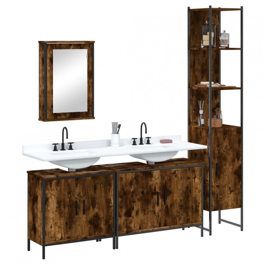 Ensemble de meubles de salle de bain 4 pcs Chêne fumé Bois