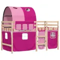 Lit mezzanine enfants avec tunnel rose 90x200cm bois pin massif