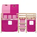 Lit mezzanine enfants avec tunnel rose 90x200cm bois pin massif