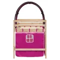 Lit mezzanine enfants avec tunnel rose 90x200cm bois pin massif