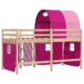 Lit mezzanine enfants avec tunnel rose 90x200cm bois pin massif