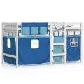 Lit mezzanine enfants et rideaux bleu 80x200cm bois pin massif