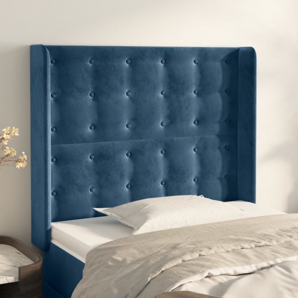 Tête de lit avec oreilles Bleu foncé 83x16x118/128 cm Velours