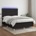 cadre de lit et matelas et LED Noir 140x190 cm Tissu