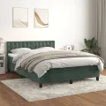 cadre de lit et matelas Vert foncé 140x200cm Velours