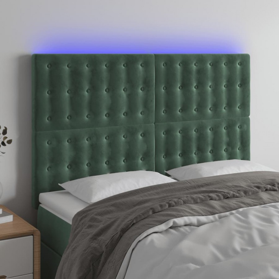 Tête de lit à LED Vert foncé 144x5x118/128 cm Velours