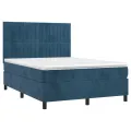 cadre de lit et matelas Bleu foncé 140x190cm Velours