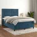 cadre de lit et matelas Bleu foncé 140x200cm Velours
