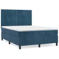 cadre de lit et matelas Bleu foncé 140x200cm Velours