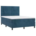 cadre de lit et matelas Bleu foncé 140x200cm Velours