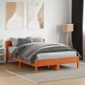 Cadre de lit avec tête de lit cire marron 140x190cm bois de pin