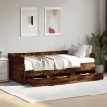 Lit de jour et tiroirs chêne fumé 75x190 cm bois d'ingénierie