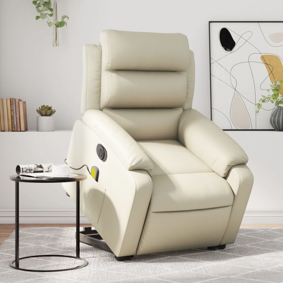 Fauteuil inclinable de massage électrique crème similicuir