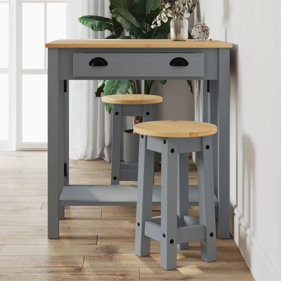 Tabourets de bar lot de 2 gris bois massif de pin