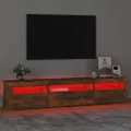 Meuble TV avec lumières LED Chêne fumé 195x35x40 cm