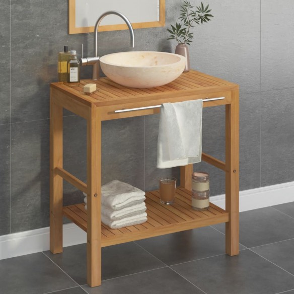 Armoire de toilette en teck solide avec lavabo en marbre Crème