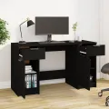 Bureau avec armoire latérale Noir Bois d'ingénierie