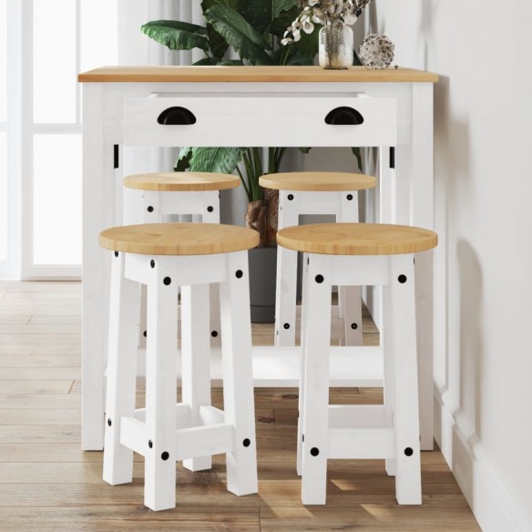 Ensemble de bar 5 pcs Blanc Bois de pin massif